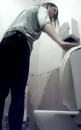 Women Pissing in the Office Center Toilet